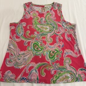 Chaus Sleeveless Top Tank Shirt Pink Green Blue Paisley Women’s M Tropical Beach
